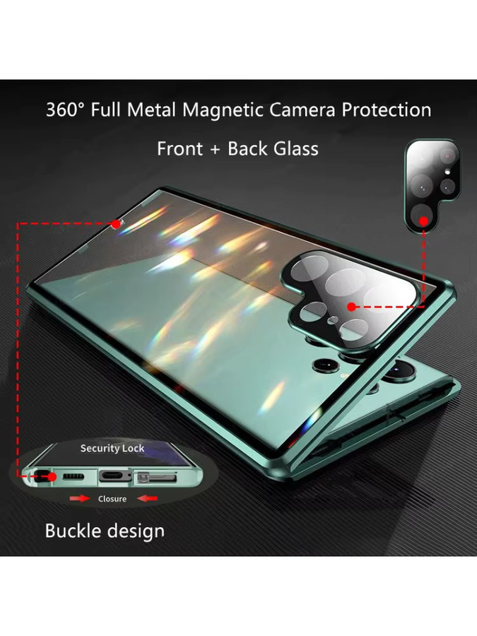 Magnetische Metallhülle für Samsung S26 Ultra S25 S24 S23 Plus mit doppelseitiger Ultra HD Anti-Kratz-Glas-Displayschutzfolie in Purple - Bild 4