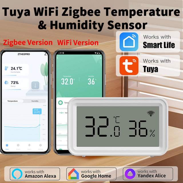 Tuya Zigbee WLAN Thermometer Hygrometer in Weiß mit Temperatur- und Feuchtigkeitssensor für Smart Home App-Steuerung kompatibel mit Alexa und SmartLife - Bild 1
