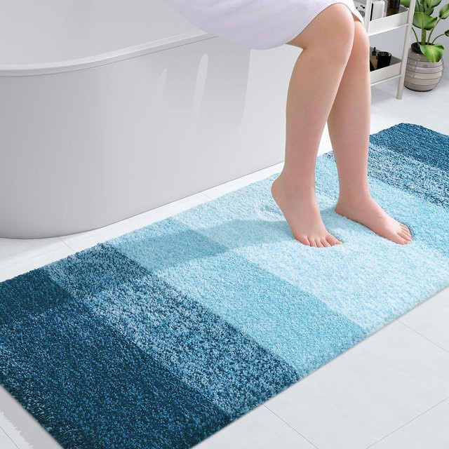 HAPIHAPPY Badezimmerteppich aus Mikrofaser in Blau, rutschfest und saugfähig, B/T: 112 x 61 cm - Bild 1