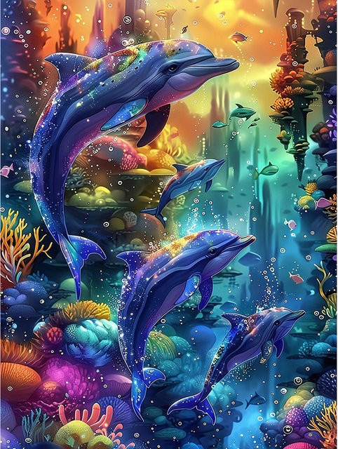 EverShine DIY Diamant Malerei Delphin 5D Mosaik Set mit Full Round Steinen in Multicolor für Erwachsene und Anfänger zur Wanddekoration - Bild 1