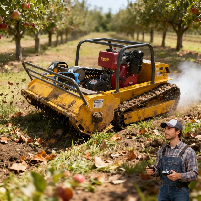 AIWEIYA Ferngesteuerter Gras-Schneid- und Zerkleinerungsroboter Schlegelmäher in Orange für Obstgarten und Bauernhof - Bild 1