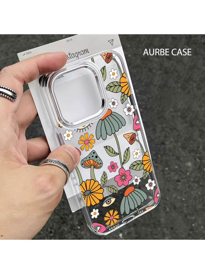 Aurbe Handyhülle Boho Blooms für iPhone 17 16 15 14 13 12 11 Pro Max mit silbernem Linsenrahmen, Transparent - Bild 3