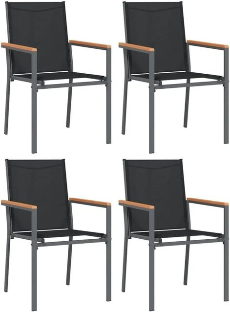 Furnicato Gartenstuhl Set 4er Pack Schwarz aus Textilene und pulverbeschichtetem Stahl mit Armlehnen B/T/H: 55 x 61,5 x 90 cm - Bild 1