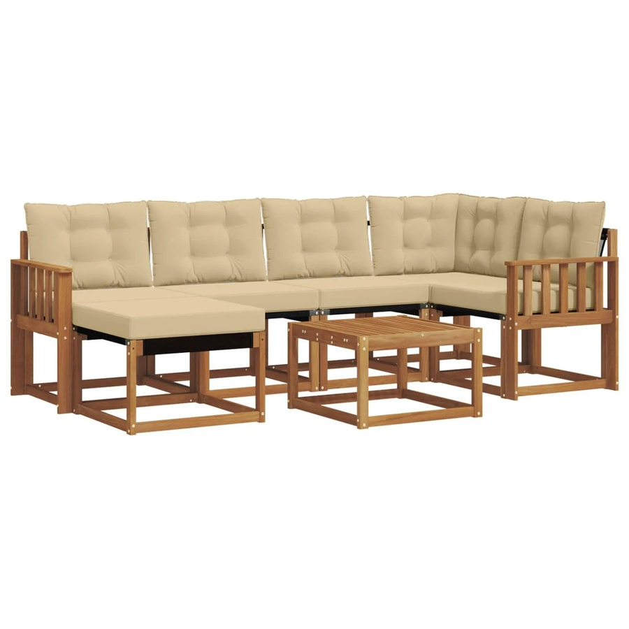 vidaXL Sofa Set 7-teilig L-Form aus Akazienholz und Textilene in Natur und Beige mit Kissen - Bild 2