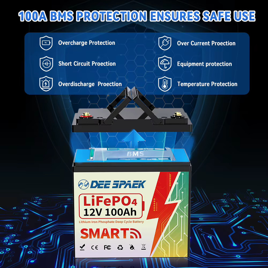 DEEPSPAEK 12V 100Ah LiFePO4 Batteriepack mit Bluetooth BMS 100A für Solar, Boot, Wohnmobil und Camping - Bild 3