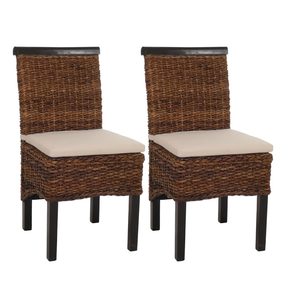 CHEFGASTRO Esszimmerstuhl 2er-Set aus Bananenblatt-Geflecht in Dunkelbraun mit Kissen, H x B x T: 93 x 47 x 43 cm, Sitzhöhe: 47 cm - Bild 2