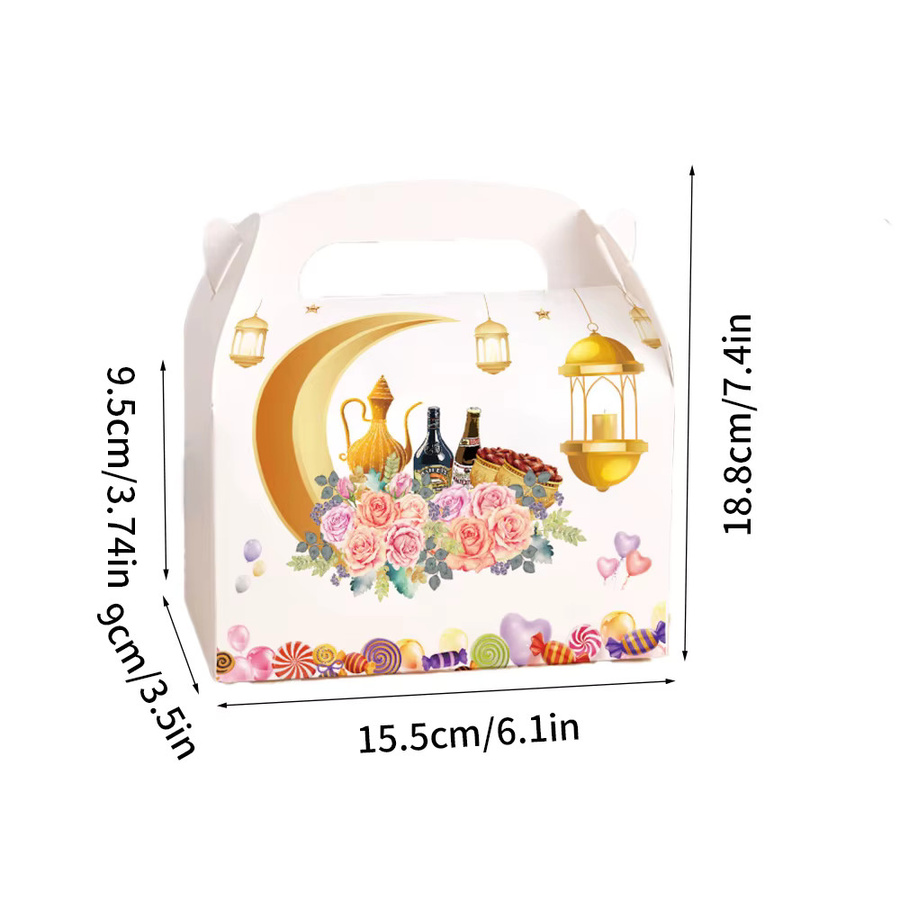 24 Stück Ramadan Kareem Geschenkboxen aus Papier in Gold und Weiß mit Stern, Mond und Moschee-Design für deine Eid-Party - Bild 2