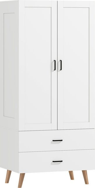 HOMCOM Kleiderschrank in Weiß mit 2 Türen, 2 Schubladen und Kleiderstange, moderner Garderobenschrank mit Soft-Close-Funktion, B/T/H: 80 x 54 x 180 cm - Bild 1