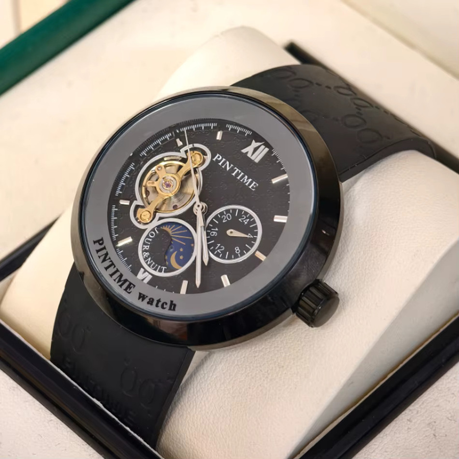 PINTIME Armbanduhr, Automatik, Schwarz, Edelstahl, Silikon, Herren - Bild 2