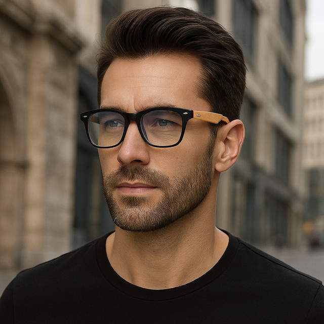 Holz Brille, quadratisch, Vollrand, Unisex, schwarz - Bild 1