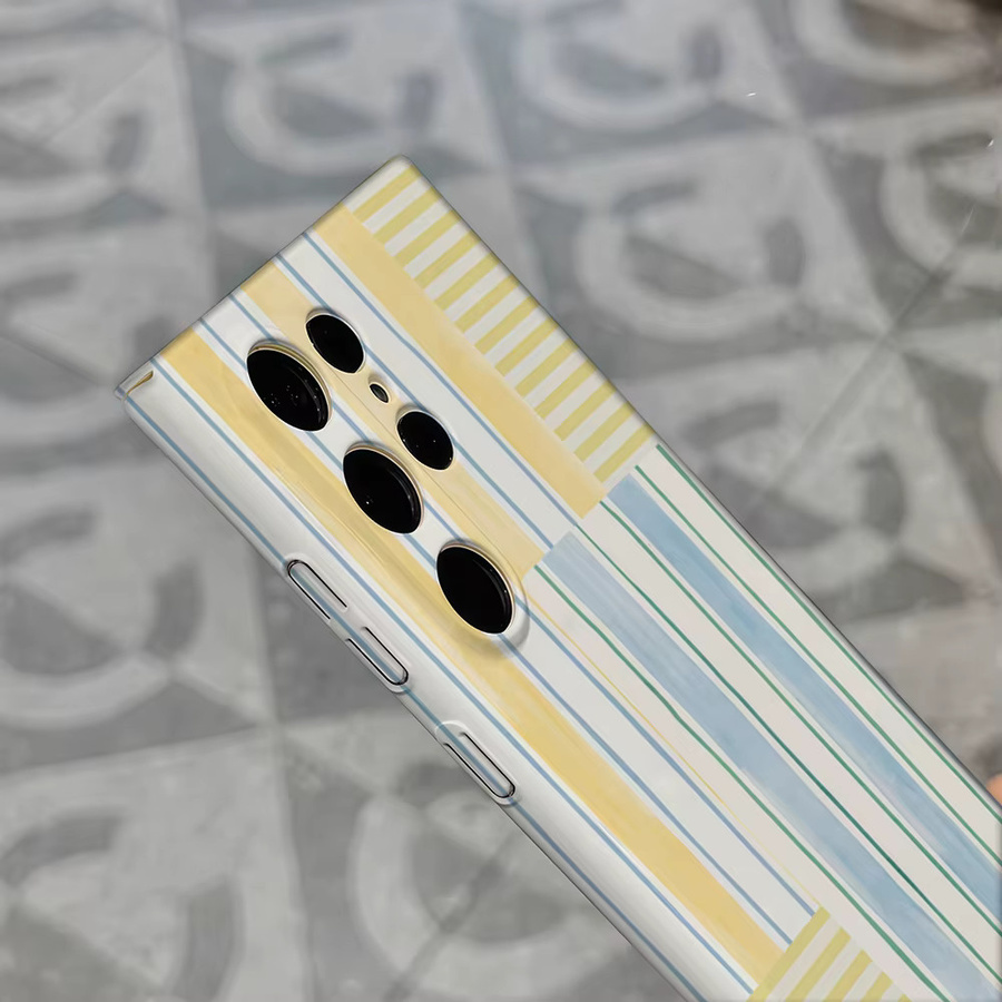 Stoßfeste Doppelschicht Handyhülle im Aquarell-Patchwork-Streifen-Design für Samsung Galaxy S25 Ultra, S24, S23 Ultra und S23 Plus, Multicolor - Bild 4