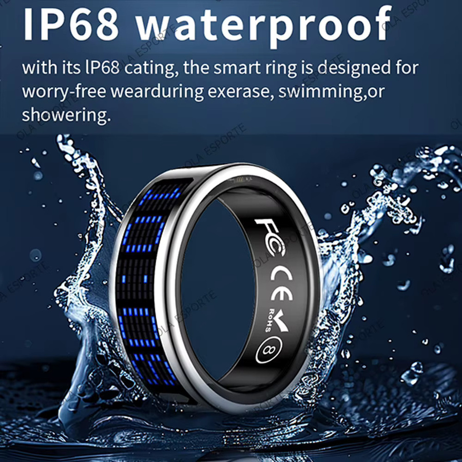 Ola Esporte Smart Ring Gold mit LED-Anzeige zur Herzfrequenz- und Blutsauerstoff-Überwachung, 5 ATM Wasserdicht, Unisex - Bild 6