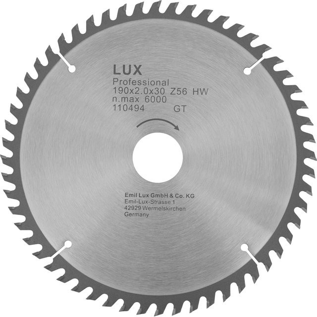 LUX-TOOLS HM-Kreissägeblatt für Holz, silber, Durchmesser: 190 mm, Bohrung: 30 mm, 56 Zähne, carbide tipped - Bild 1