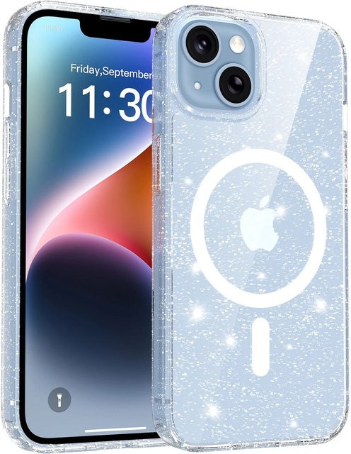 NYFundas Transparente Glitzer Handyhülle mit MagSafe für iPhone 17E 16E 17 Air 16 Pro Max 15 Plus 14 13 15Plus 14Plus - Bild 1