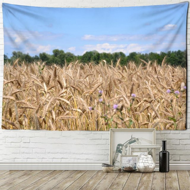Weizenfeld Landschaft Wandteppich im Boho Stil als dekorativer Wandbehang, Mehrfarbig, B: 230 cm, H: 150 cm - Bild 1