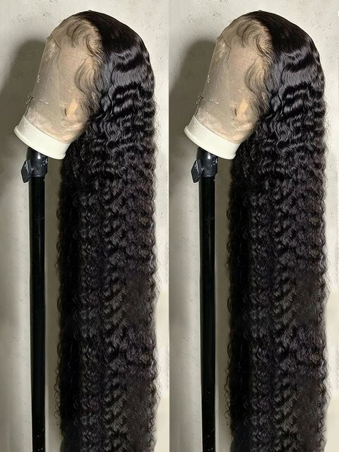 HJ WEAVE BEAUTY Deep Wave Lace Front Perücke, 40-50 Zoll, Brasilianisches Echthaar, Schwarz, Damen - Bild 1