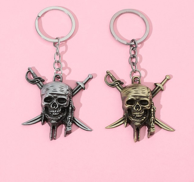 Bandai Schlüsselanhänger Totenkopf, Messing, Silber, Vintage, Unisex - Bild 1