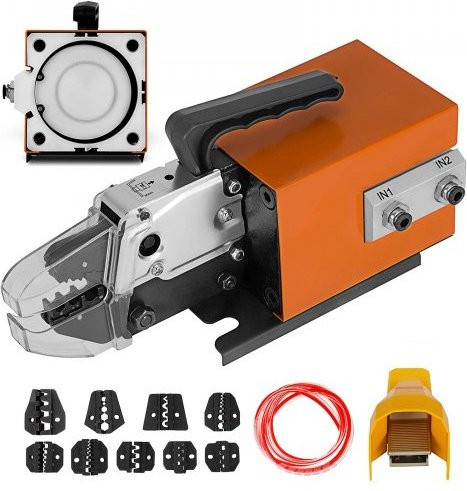VEVOR Pneumatisches Crimpwerkzeug AM-10 in Orange, Luftbetriebene Kabelschuh-Crimpmaschine aus Stahl für bis zu 16 mm² mit 10 Matrizensätzen - Bild 1