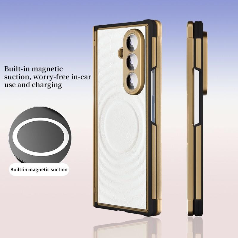 Samsung Galaxy Z Fold 7 Handyhülle aus Leder mit integriertem Magnetring und gehärtetem Glas in Fingerabdruckresistenter Ausführung - Bild 2