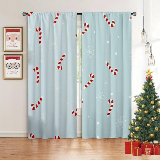 Weihnachtliche Vorhänge mit Schneemann und Elch in Gold und Blau, 2er-Set aus Polyester, B: 50 cm, H: 130 cm - Bild 1