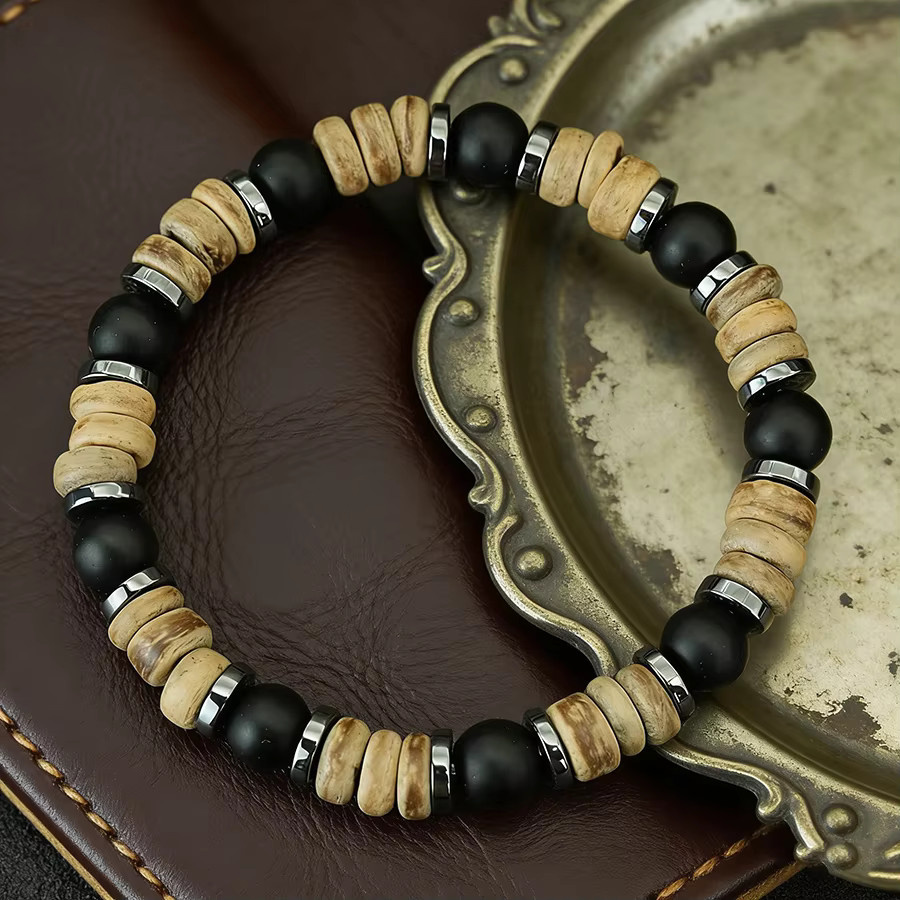 Noter Armband, Holz- und Steinperlen, Schwarz, Herren - Bild 2