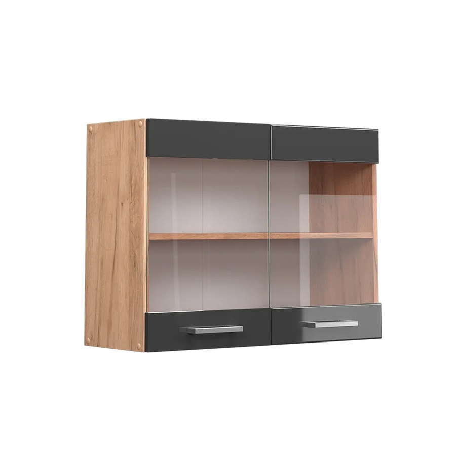 Vicco R-Line Hängeglasschrank für die Küche in Anthrazit und Gold mit Glastüren, Breite: 80 cm, Höhe: 60 cm, Tiefe: 31 cm - Bild 3