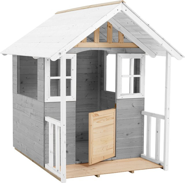 Zwerkules Spielhaus Valli mit Veranda in Natur und Grau, B/T/H: 137 x 121 x 140 cm - Bild 1