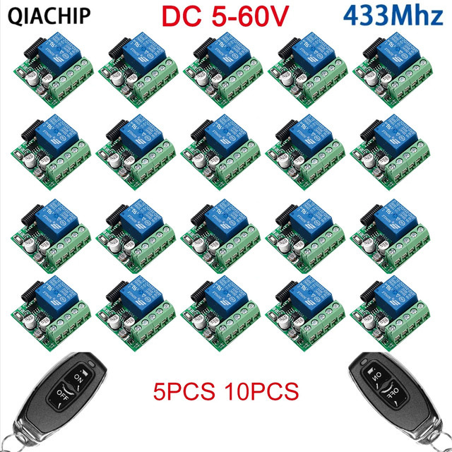 QIACHIP Drahtloses RF-Fernbedienungs-Relais-Modul Set mit Sender und Empfänger 433,92 MHz für DC 5 V-60 V - Bild 1