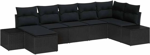 vidaXL Garten-Sofa-Set aus Poly-Rattan in Schwarz mit 7-teiliger Polstergarnitur und Kissen - Bild 1