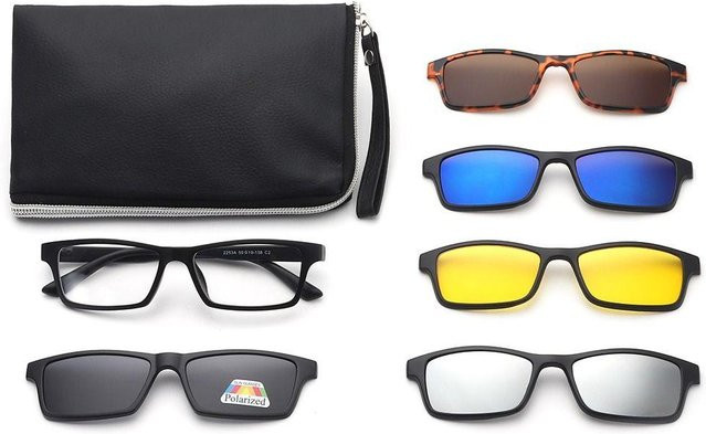 Yiran bag 2253A Sonnenbrille, Clip-On, polarisiert, schwarz, Kunststoff, Herren, Vollrand, rechteckig - Bild 1