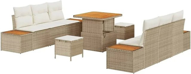 vidaXL Garten-Sofa-Set aus Poly-Rattan in Beige mit 9-teiligem Set inklusive Kissen und Tisch - Bild 1