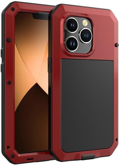 YULIN Wasserdichte iPhone 12 Mini Schutzhülle aus robustem Metall mit Gorilla Glass Abdeckung in Transparent oder Rot - Bild 1