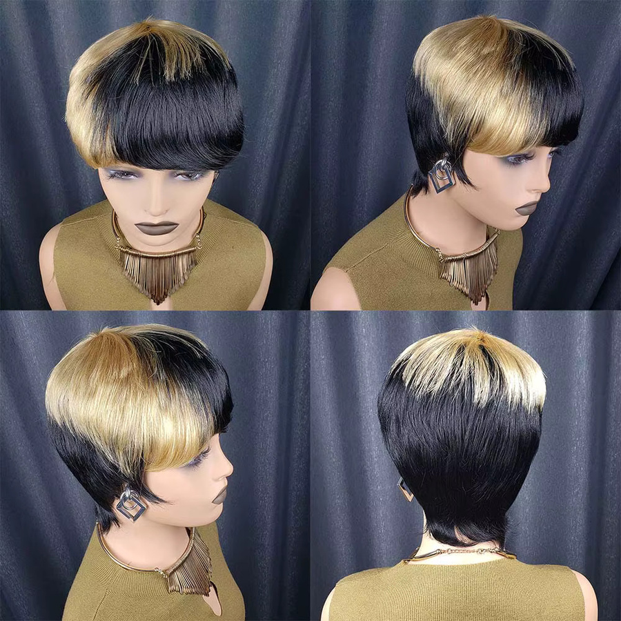 OYM HAIR Pixie-Schnitt-Perücke, Ombre Blonde, Echthaar, Damen - Bild 3