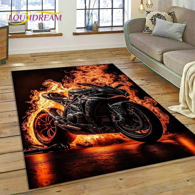 Wucifang Jewelry Motocross Modern Retro Motorrad Teppich, Waschbarer Polyester Bodenmatte für Wohnzimmer und Schlafzimmer, B/B: 60 x 40 cm, Multicolour - Bild 1