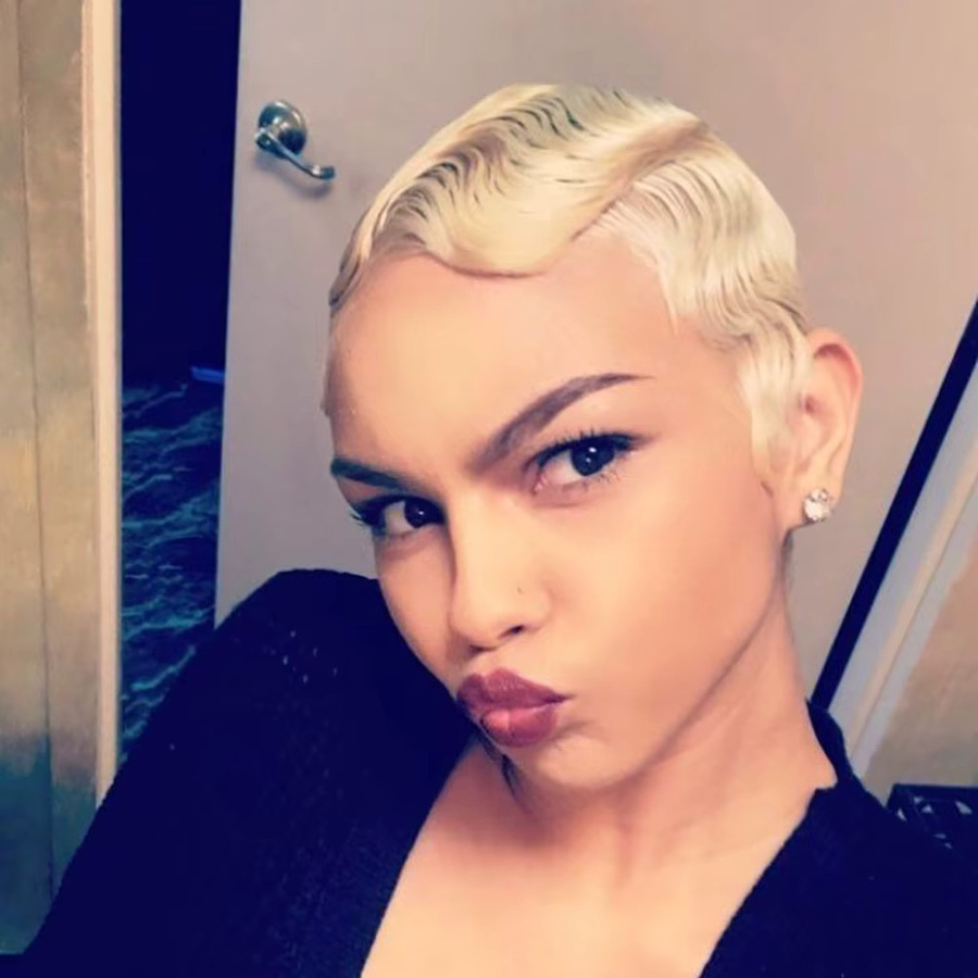 OYM HAIR Blonde Fingerwellen-Perücke, kurze Echthaar-Perücke, Damen - Bild 2