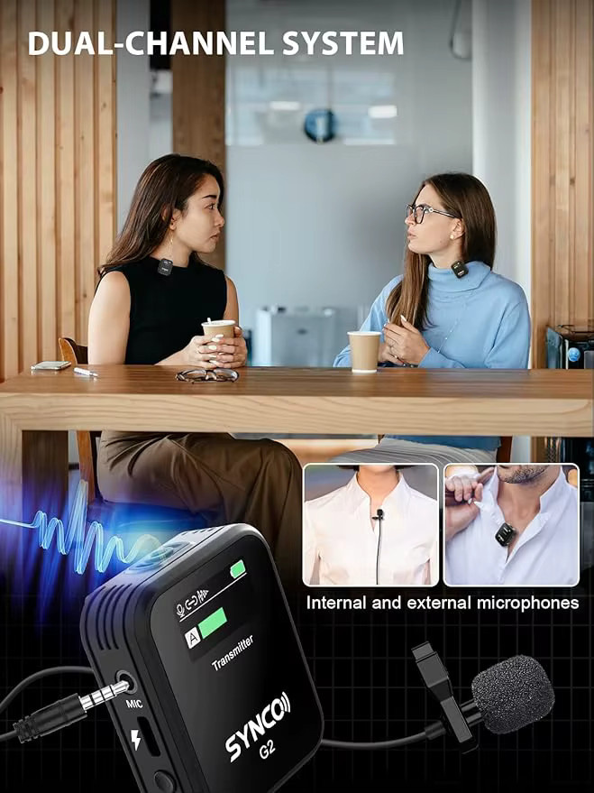 SYNCO Wireless Lavalier-Mikrofon G2(A2) Pro 2,4G Dual Sender in Schwarz - Bild 2