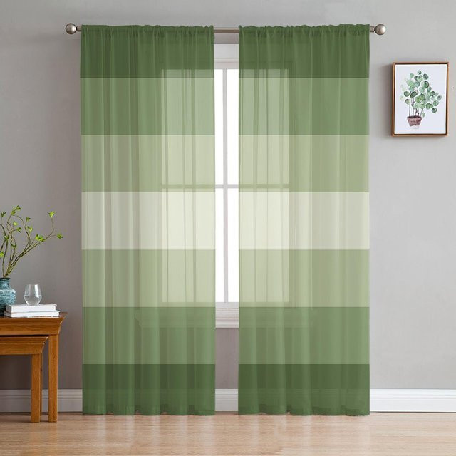 Transparente Tüll-Voile-Organza-Vorhänge mit Farbverlaufsstreifen in Salbeigrün, Breite: 135 cm, Höhe: 185 cm - Bild 1