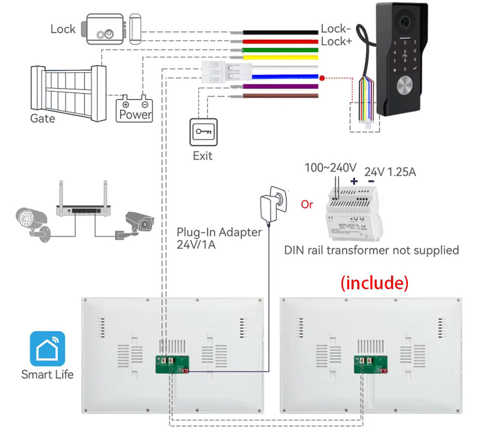 Tuya 5G WLAN Video-Gegensprechanlage-Set mit 7 Zoll Touchscreen, 2 Monitoren und Video-Türklingel in Schwarz - Bild 6