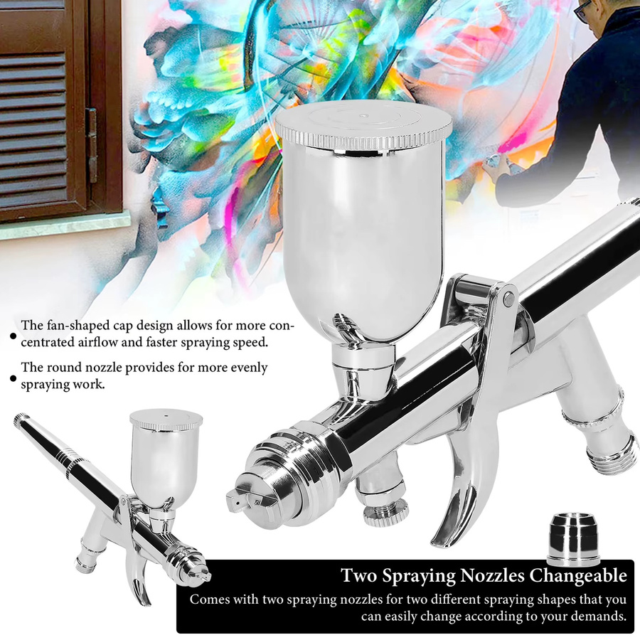 KKMOON Airbrush-Set T217A/T217 in Silber mit 0,5mm Düse und 15CC Farbflüssigkeitsbechern für Automodell-DIY, Make-up, Nagelkunst und Kuchendesign - Bild 3