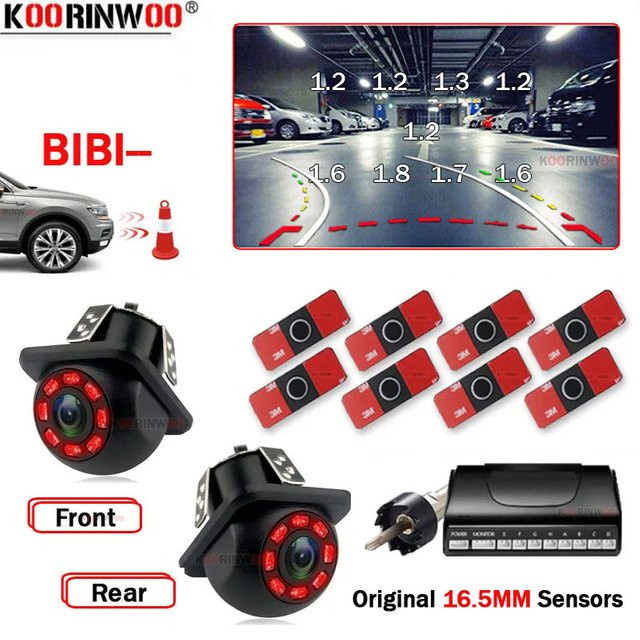 Koorinwoo HD Intelligentes RCA Videosystem mit 8 Parksensoren und dynamischer Flugbahn für Rückfahrkamera und Frontdetektor - Bild 1
