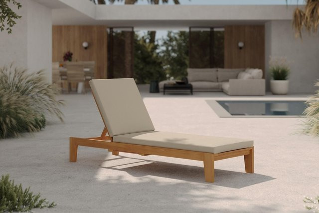 OUTFLEXX Bali Sonnenliege aus Eukalyptus mit verstellbarer Rückenlehne und Auflage, grau/natur, B/T/H: 183 x 64 x 35 cm - Bild 1