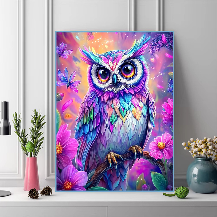 EverShine Diamant-Stickerei Eule als Mosaik-Wandkunst mit Blumenmotiven, Mehrfarbig, B/H: 30 x 30 cm - Bild 3