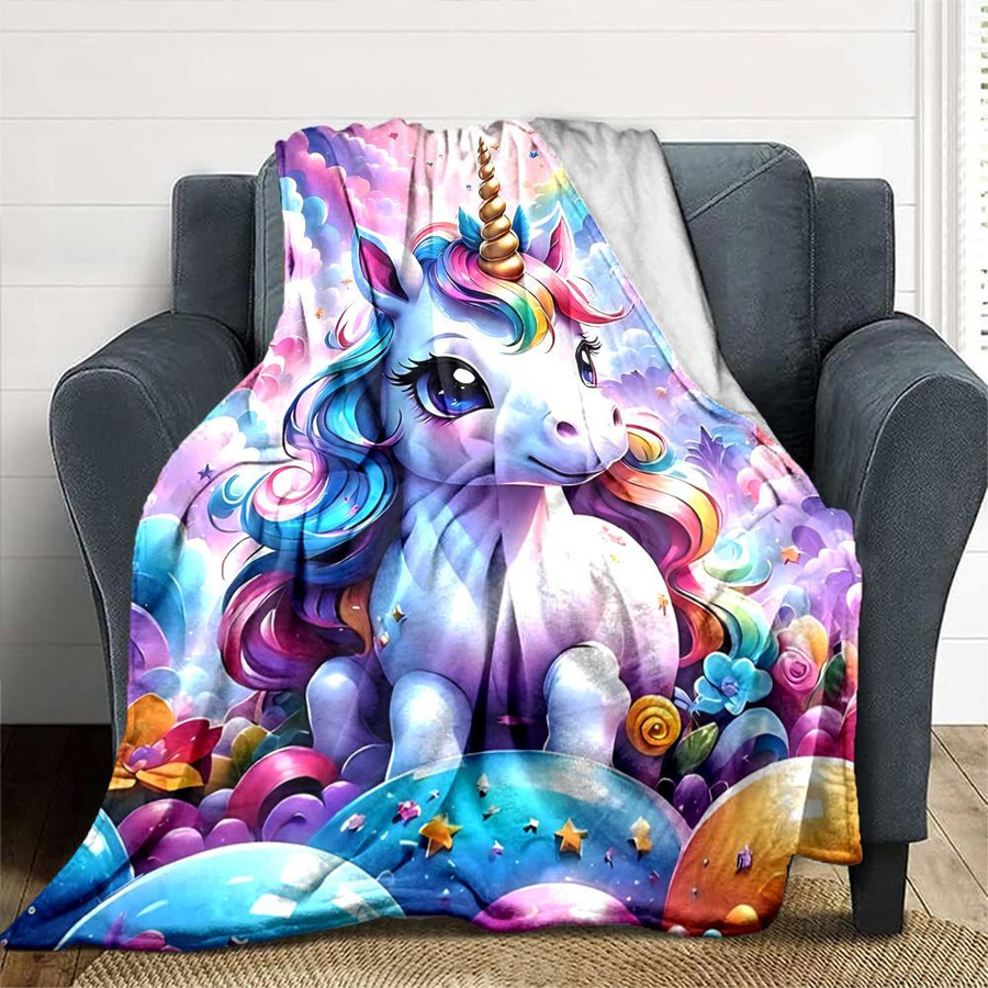 Yun Heng Four Einhorn Regenbogen Decke aus Flanell, Mehrfarbig, B: 120 cm, T: 80 cm - Bild 5
