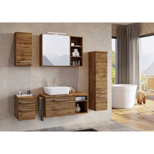HELD MÖBEL Unterbecken-Set Davos in Braun und Multicolour mit LED-Beleuchtung und internen Schubladen, B/H/T: 60 x 200 x 47 cm - Bild 1