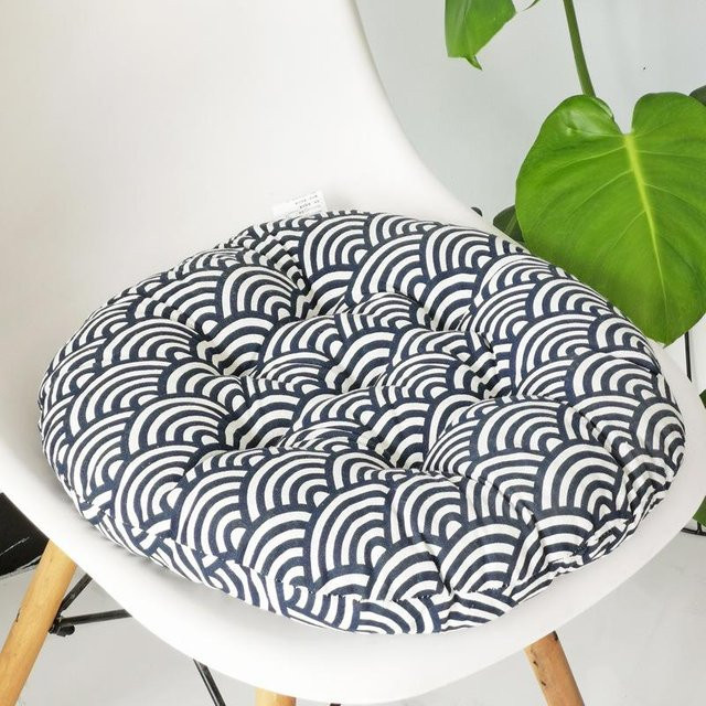 Rundes Sitzkissen im Japanischen Stil von Yiran Furniture aus Baumwolle und Leinen in Blau, Durchmesser: 50 cm - Bild 1