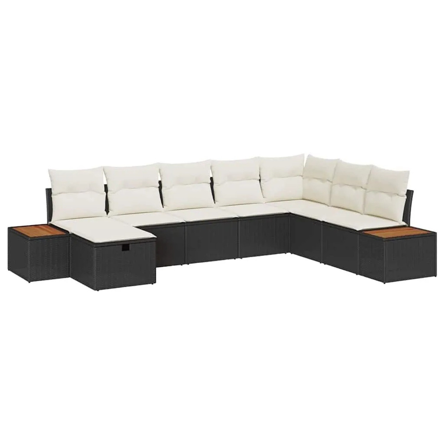 vidaXL Gartensofa-Set aus Poly-Rattan in Schwarz mit Kissen, 8-teilige L-Form Lounge-Garnitur für Garten und Terrasse - Bild 2