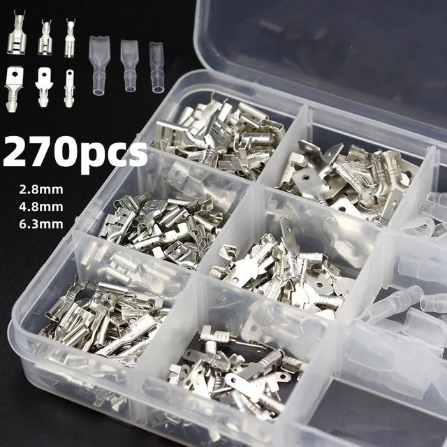 ELECAPITAL 270er Set Crimp-Terminals mit transparenten Isolierhülsen, Spatensteckverbinder männlich und weiblich, 2,8 mm / 4,8 mm / 6,3 mm - Bild 1