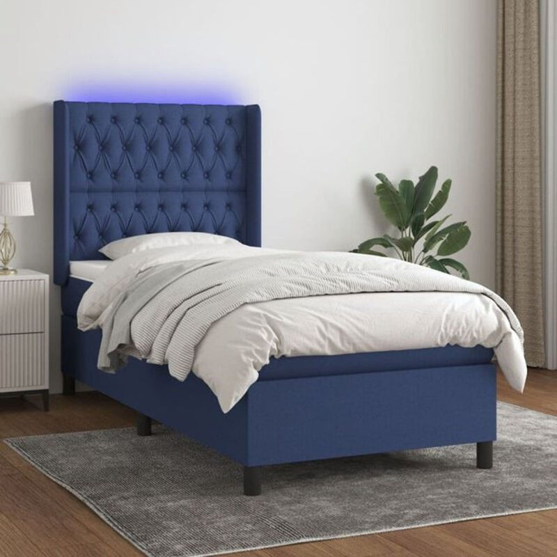 vidaxl Boxspringbett mit Matratze in Blau und Weiß aus Stoff, B/T/H: 80 x 200 x 118 cm - Bild 1