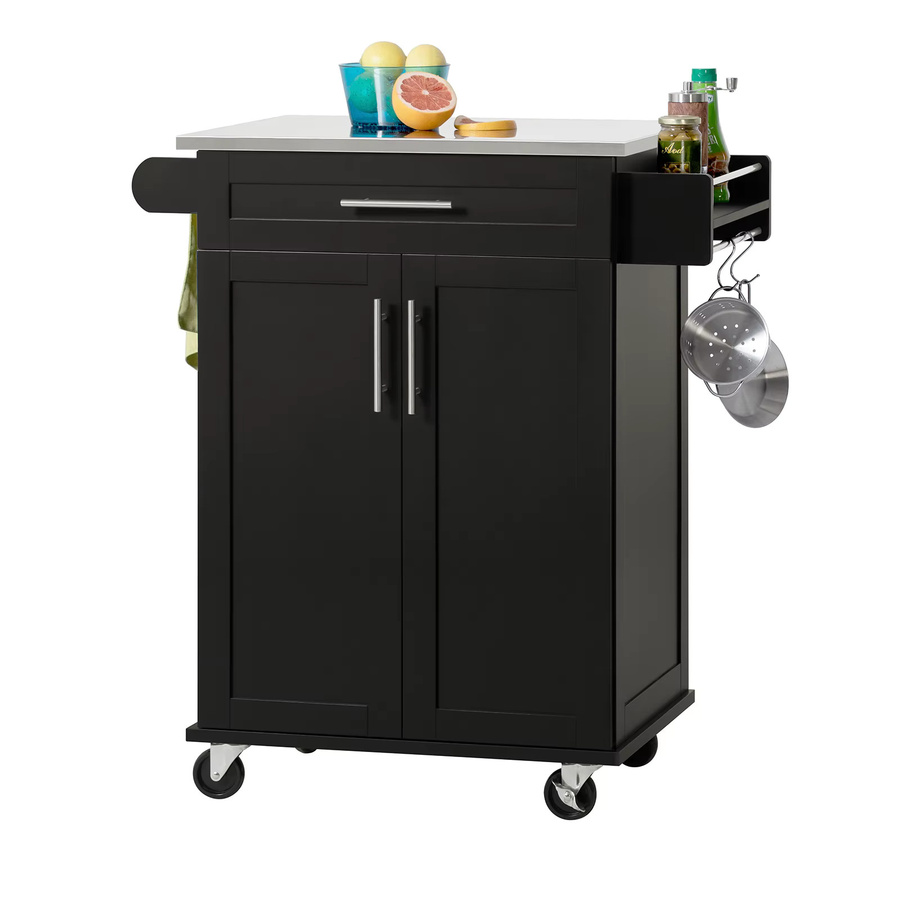 SoBuy Küchenwagen FKW110-SCH mit Arbeitsplatte aus Edelstahl und Rollen, Schwarz, B/T/H: 80 x 90 x 46 cm - Bild 2