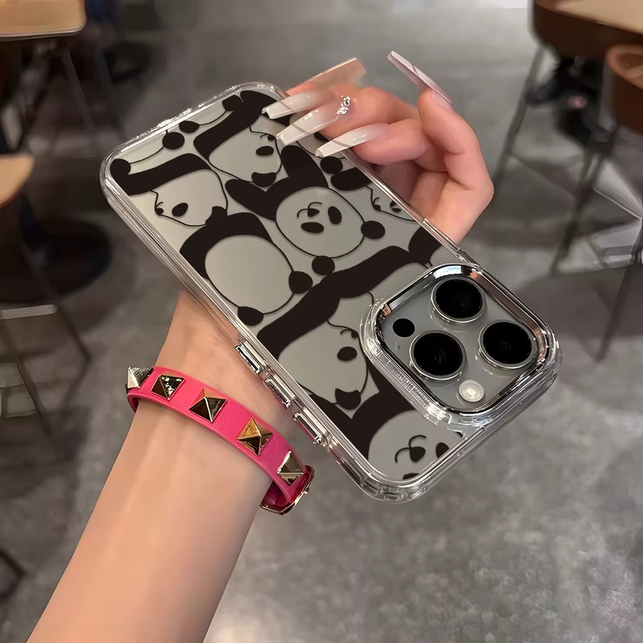 Transparente Panda-Handyhülle mit Luxus-Beschichtung für iPhone 17 Pro Max bis iPhone 11 in Schwarz-Weiß - Bild 6
